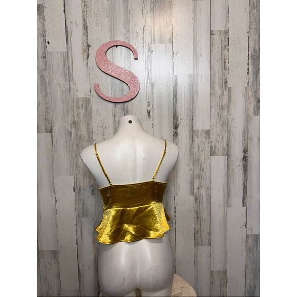 Forever 21 Metallic Gold Tie-Front Peplum Cami Top – Size S - Picture 2 of 6